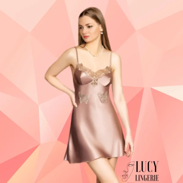 nuisette vieux rose en satin et dentelle